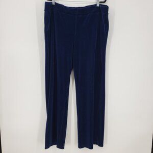 Ralph Lauren Velour Velvet Wide Leg Pull On Pants XL Womens Lounge Navy Blue